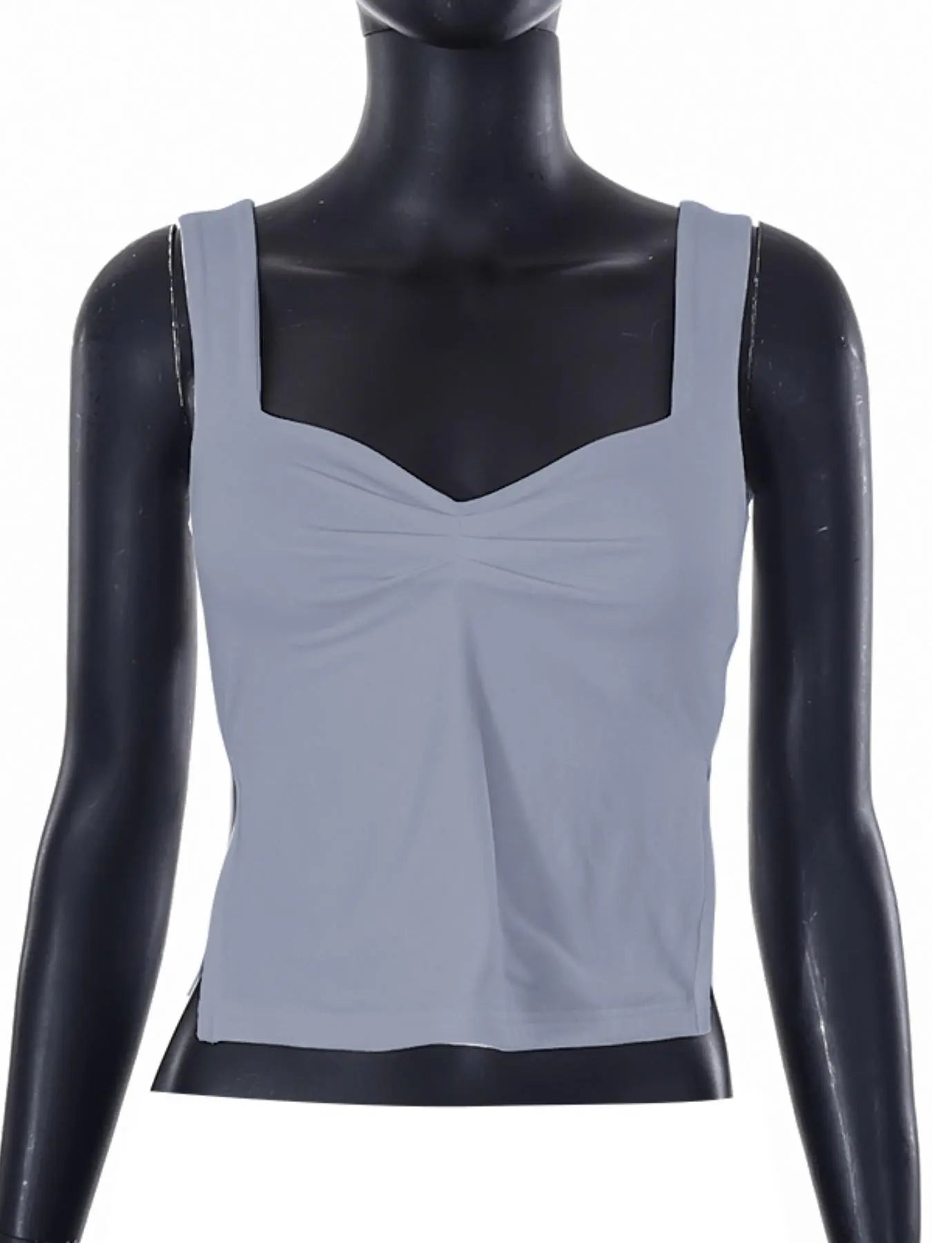 Women'S Plain Sweetheart Neck Ruched Split Crop Knitting Camisole, Summer Clothes Women, Casual Fashion Backless Fitted Top for Date Daily Wear, Ladies Clothes