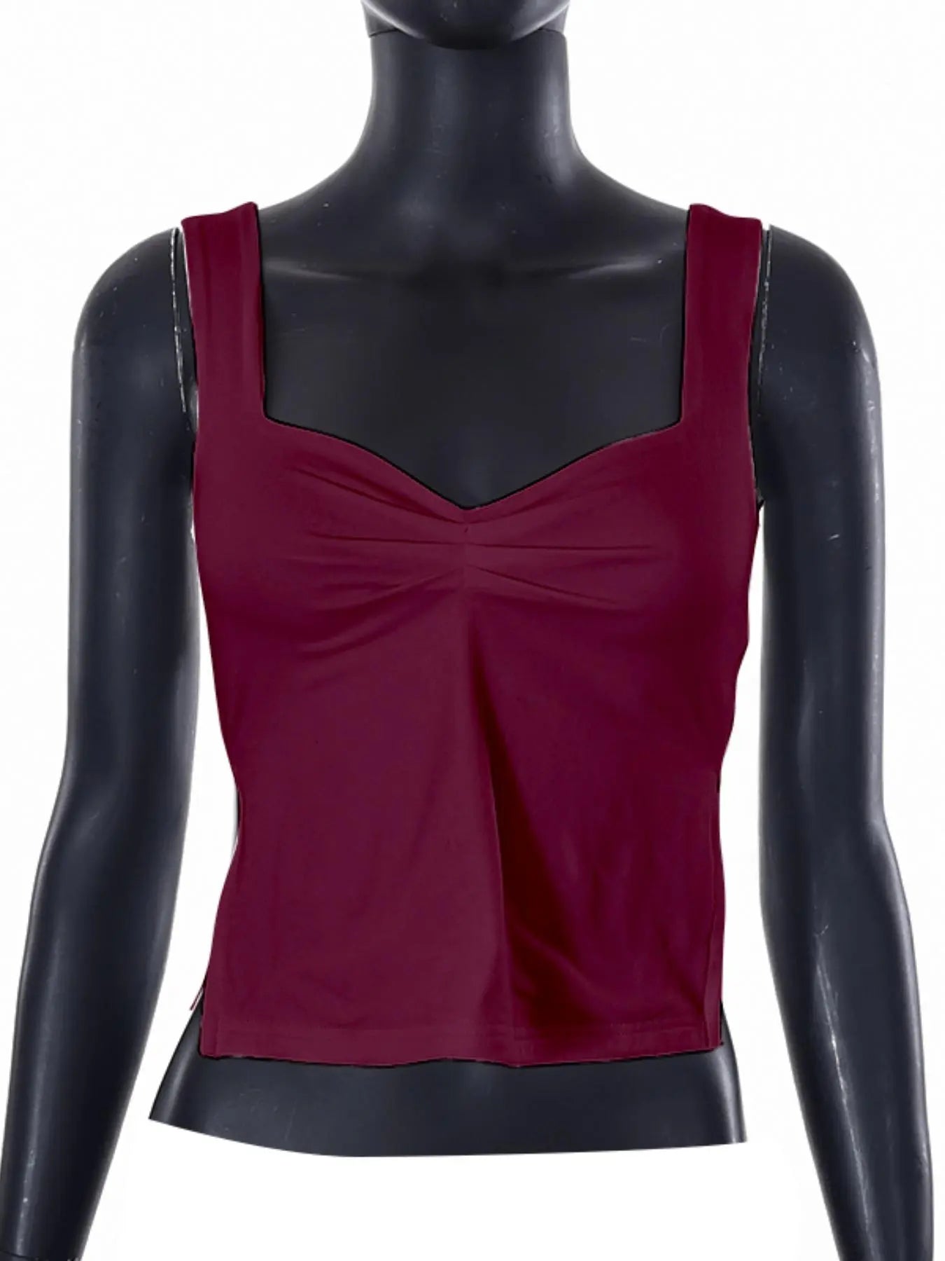 Women'S Plain Sweetheart Neck Ruched Split Crop Knitting Camisole, Summer Clothes Women, Casual Fashion Backless Fitted Top for Date Daily Wear, Ladies Clothes