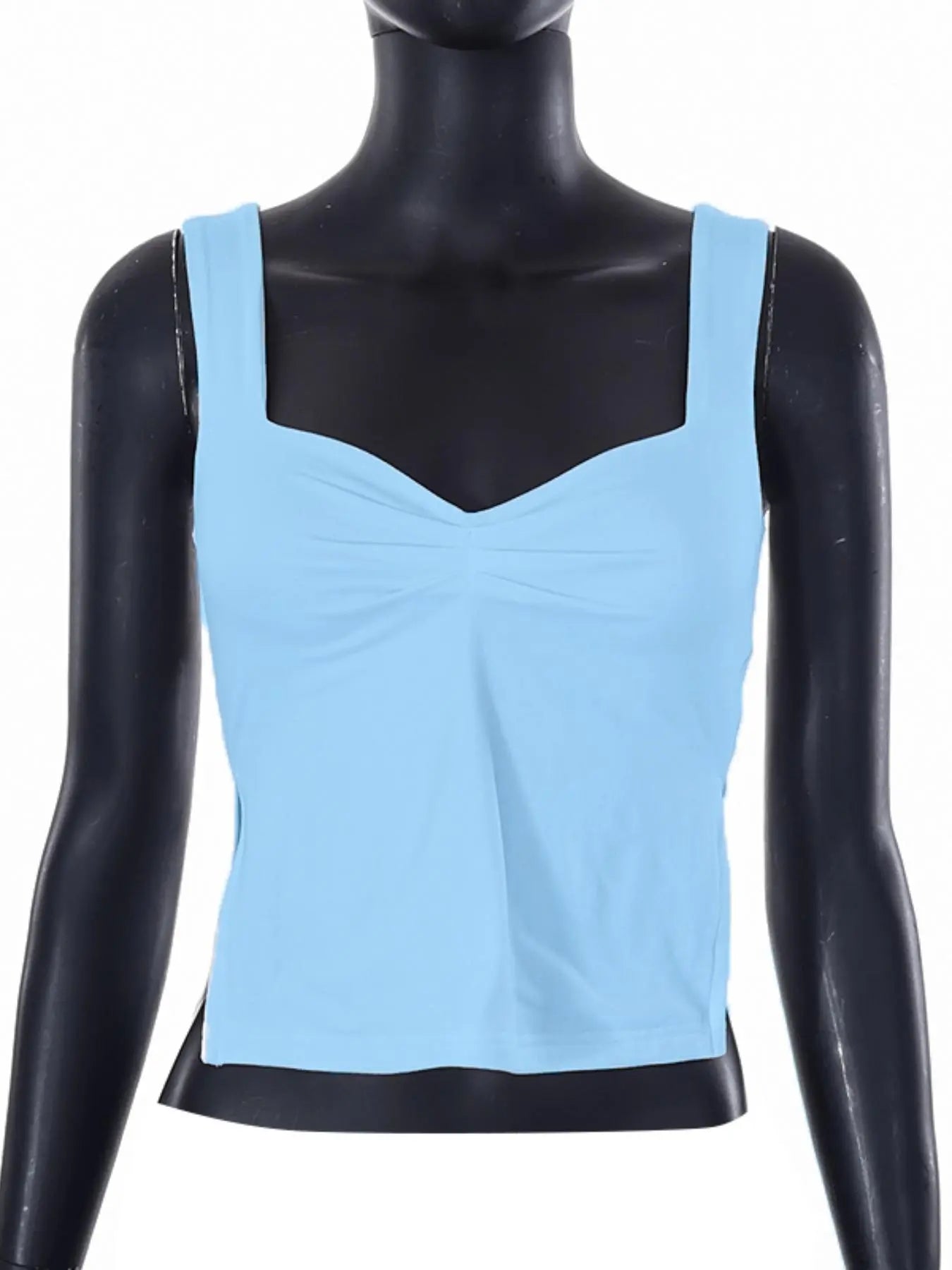 Women'S Plain Sweetheart Neck Ruched Split Crop Knitting Camisole, Summer Clothes Women, Casual Fashion Backless Fitted Top for Date Daily Wear, Ladies Clothes