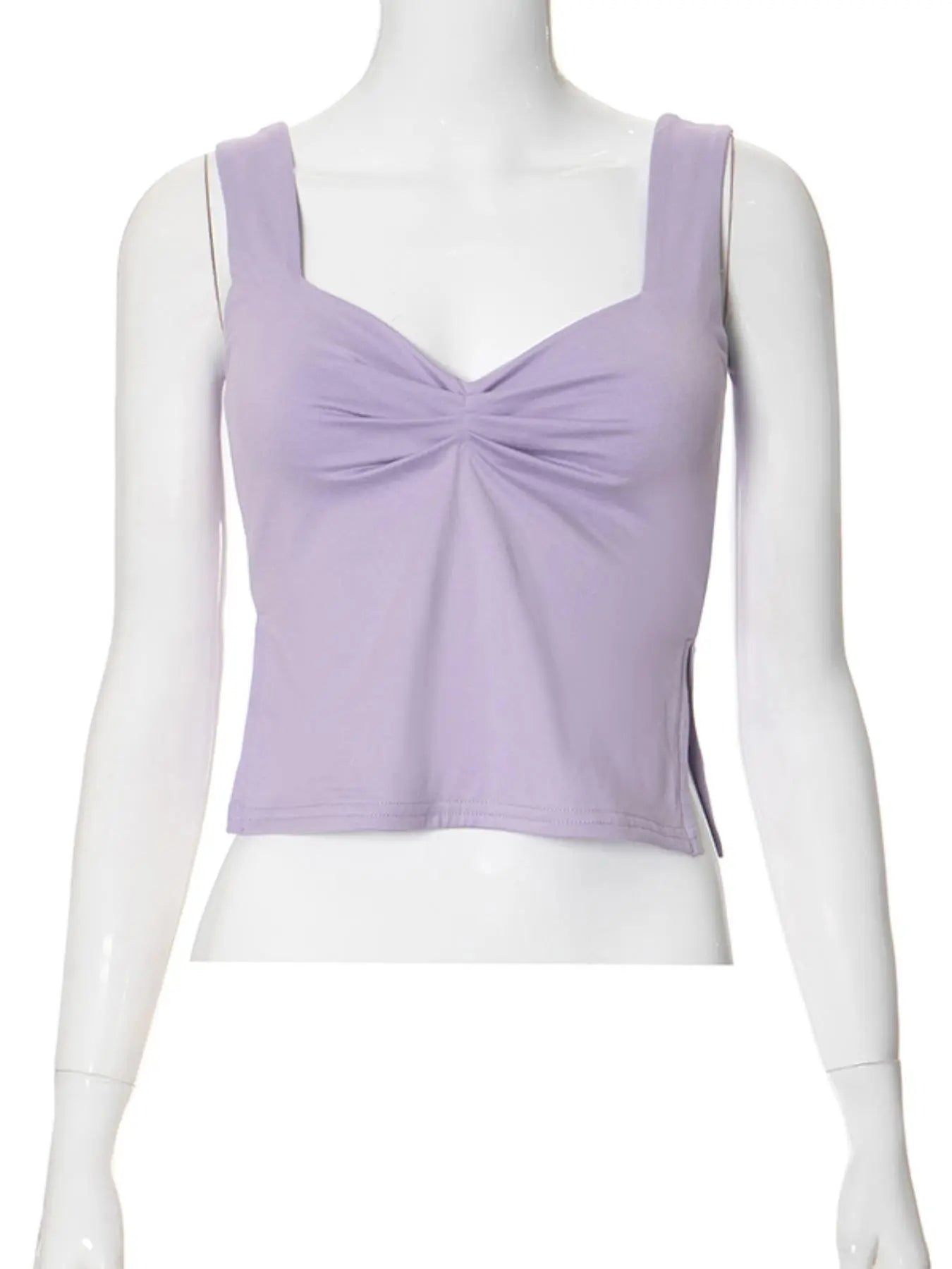 Women'S Plain Sweetheart Neck Ruched Split Crop Knitting Camisole, Summer Clothes Women, Casual Fashion Backless Fitted Top for Date Daily Wear, Ladies Clothes